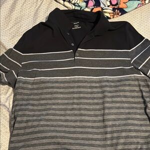Alfani Black and Gray Polo Shirt with Striped Pattern